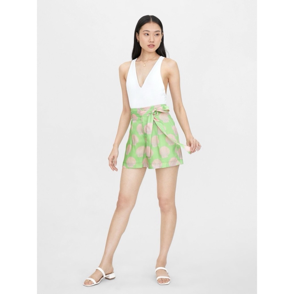 Pomelo Green SeaShell Shells Print High Waist Satin Shorts XS - Picture 6 of 9
